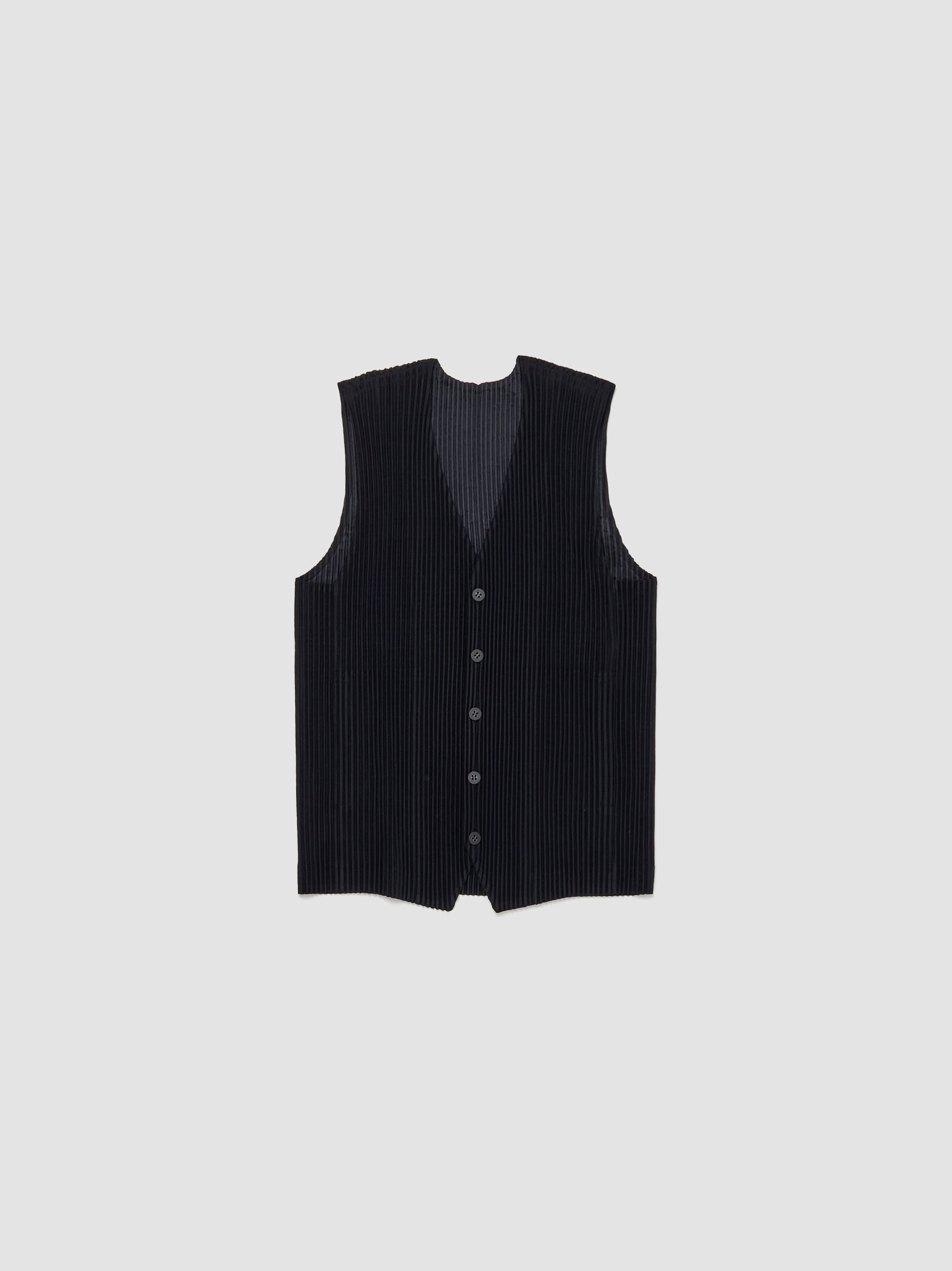 Pleated Button Up Vest in Black