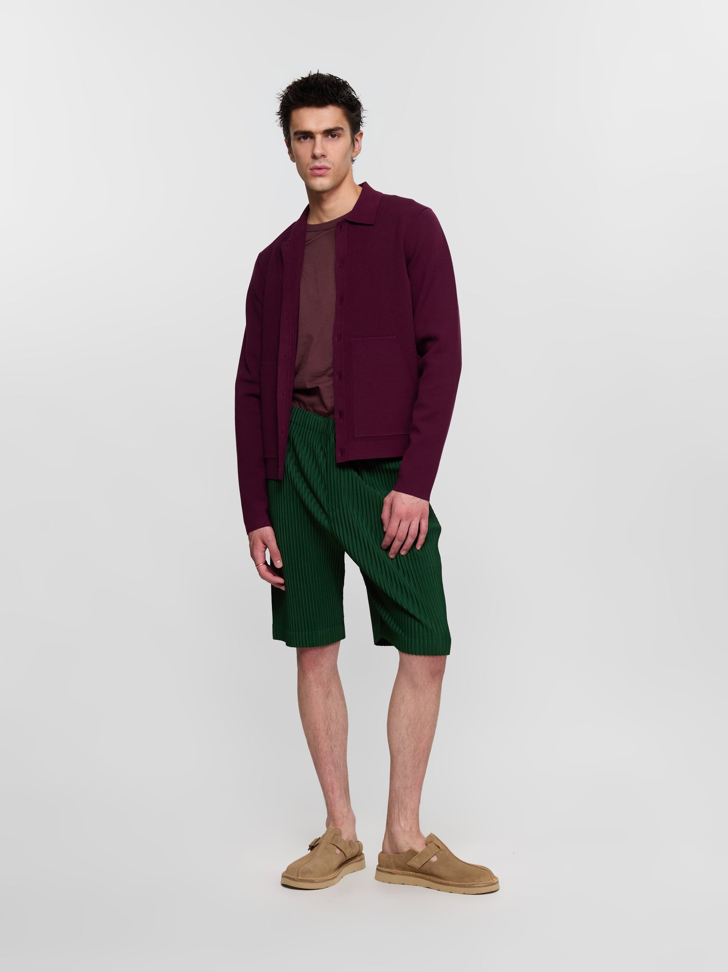Pleated Bermuda Shorts in Seaweed Green