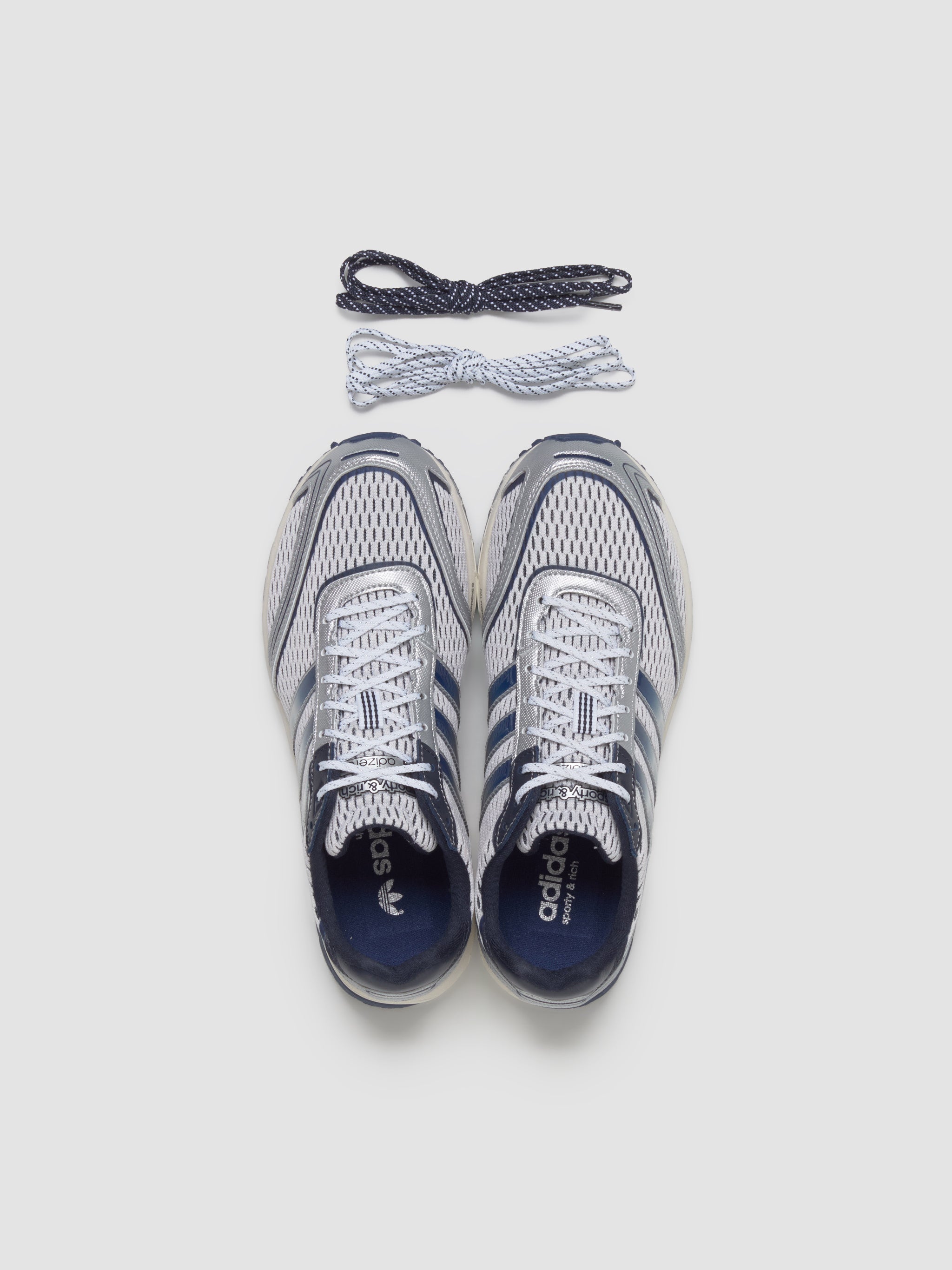 x Sporty & Rich WMNS Adizero Adios Sneaker in White & Core Navy