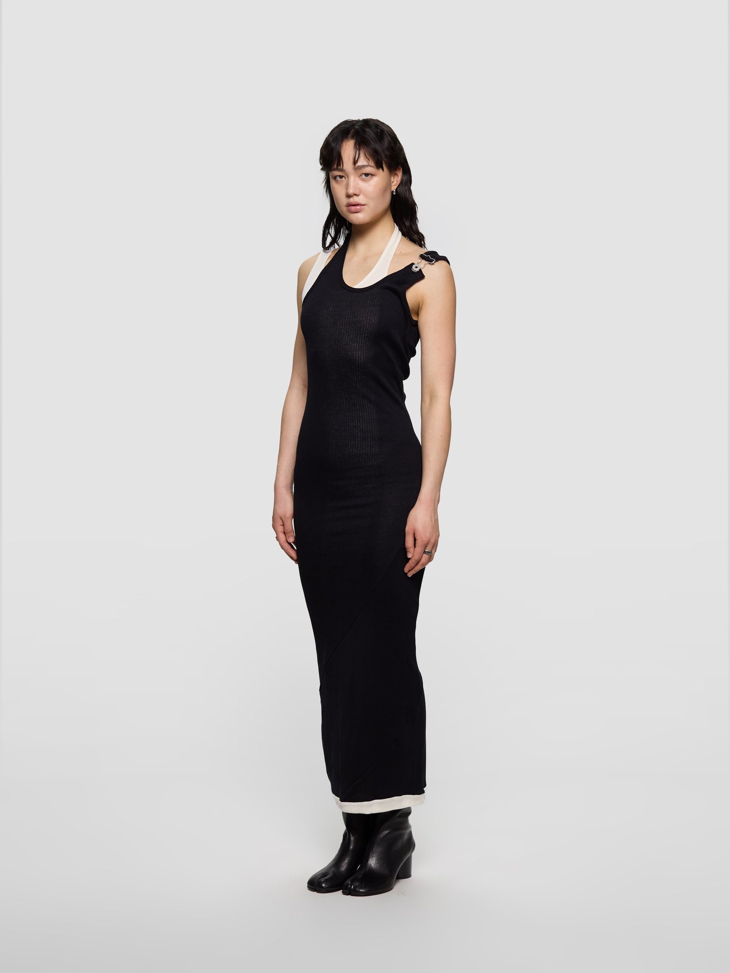 Ribbed Double Layer Dress in Black