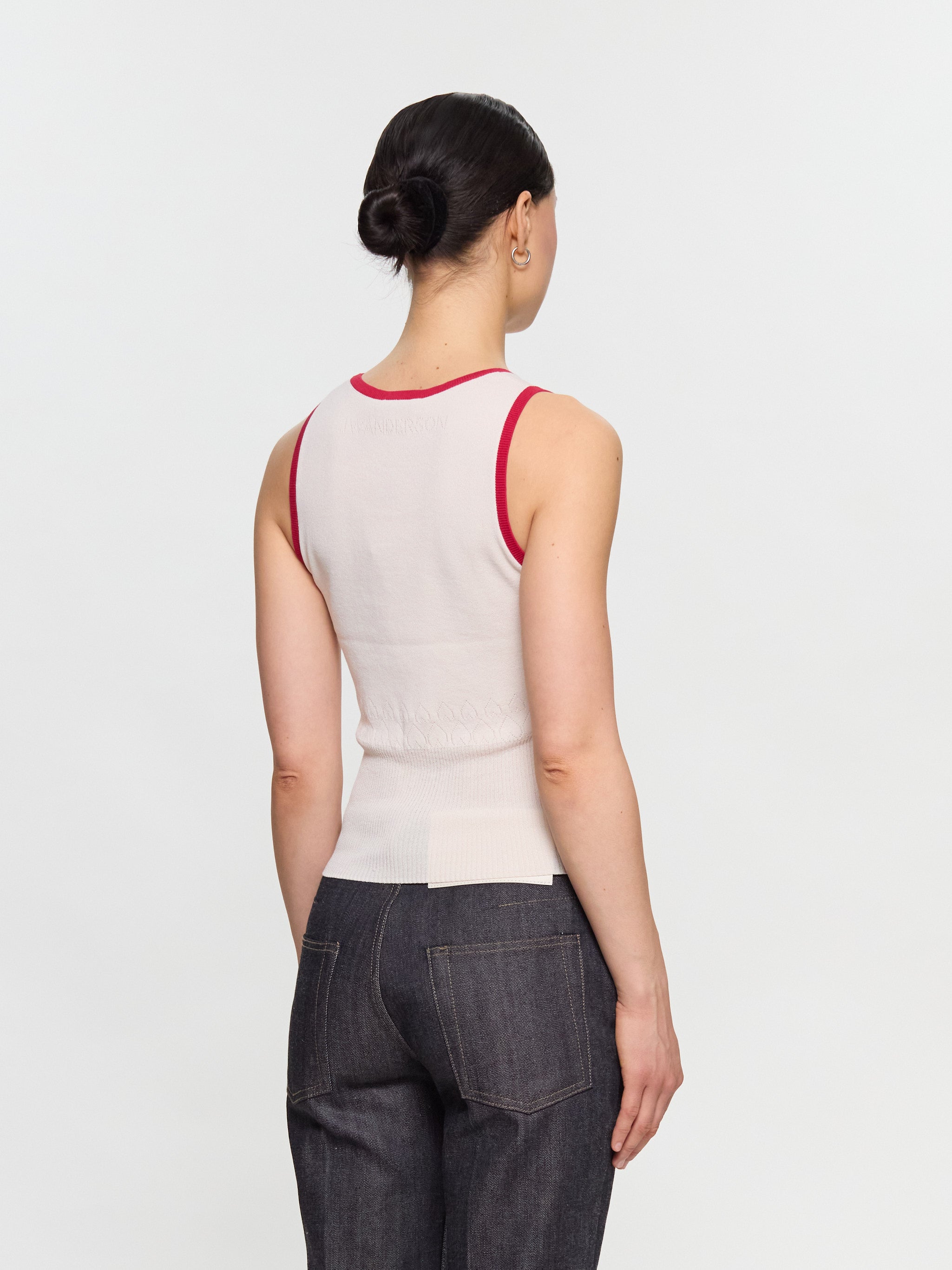 Contrast Trim Vest in Ecru