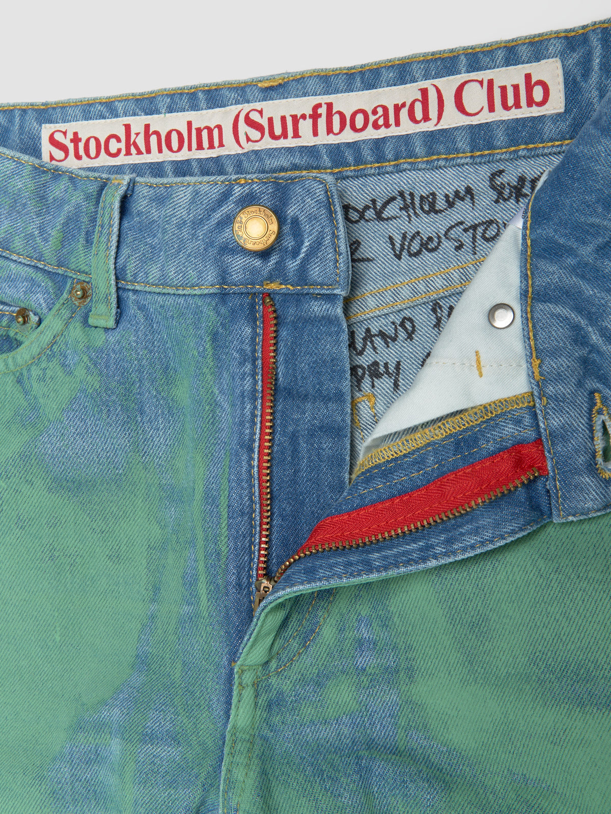 x VOO Painted Bootcut Jeans in Green