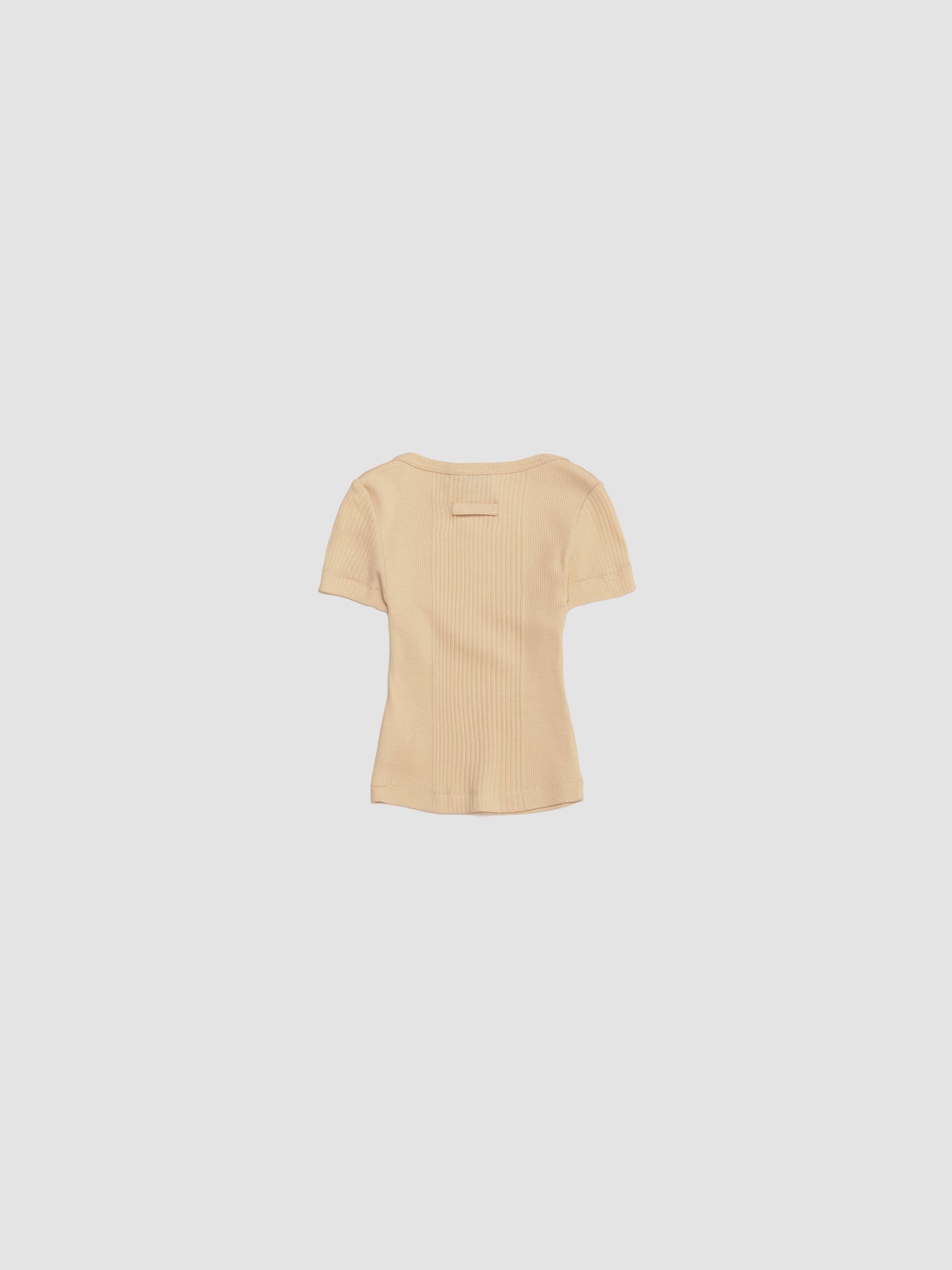 Ribbed Cropped Baby Tee with "Gaultier" Patch in Nude